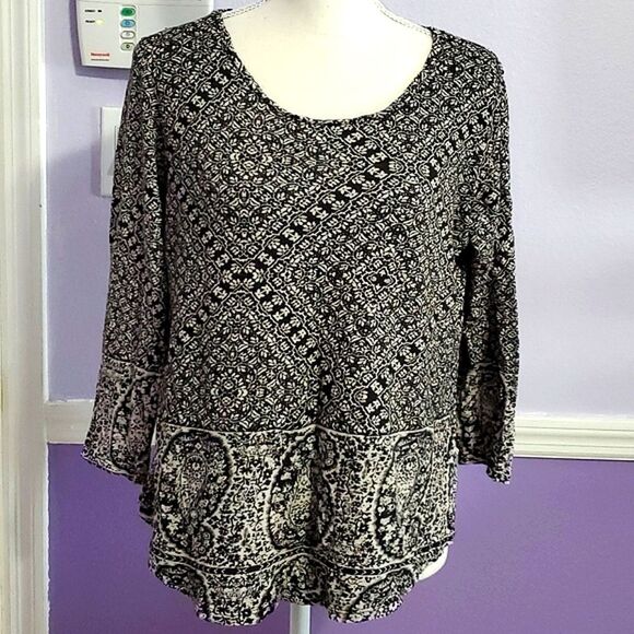 Lucky Brand Boho Paisley Floral Flowy Long Sleeve Modal Blend Knit Top - Picture 1 of 9